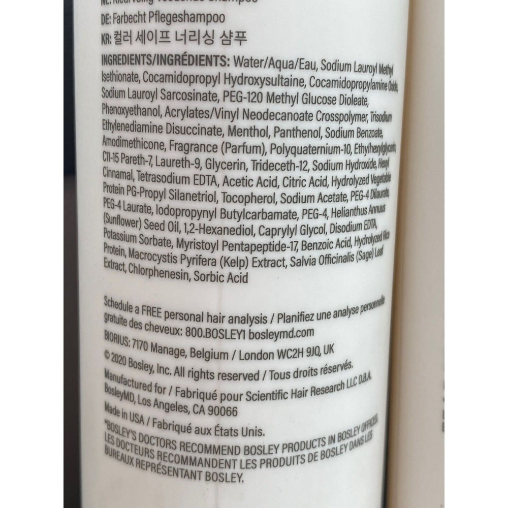 2 BOSLEY MD new Defense Nourishing Shampoo Color Safe Sulfate Free 10.1 fl oz - Picture 3 of 9